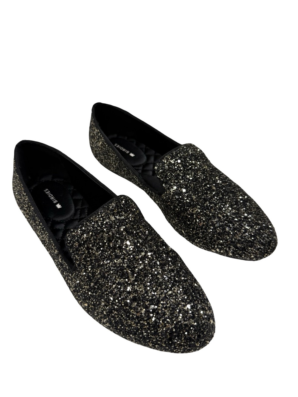 Birdies The Starling Sz 8.5 Black Glitter Loafers Flats Slip On Disco Holiday